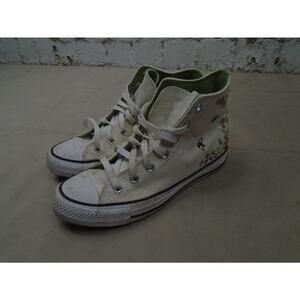 Converse All Star High Tops Embroidered Strawberry and Bee White Sneakers 7.5